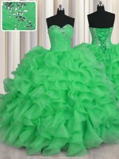 Classical Sweetheart Sleeveless Organza 15th Birthday Dress Beading and Ruffles Lace Up