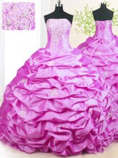 Smart Pick Ups Sweep Train Ball Gowns Sweet 16 Dresses Lilac Strapless Taffeta Sleeveless With Train Lace Up