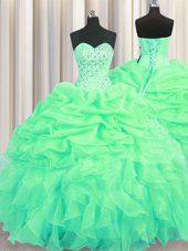 Comfortable Organza Sleeveless Floor Length Quinceanera Dresses and Beading and Ruffles and Pick Ups