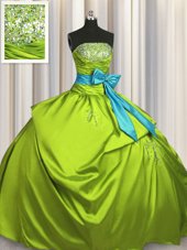 Best Selling Bowknot Floor Length Olive Green Sweet 16 Quinceanera Dress Strapless Sleeveless Lace Up