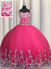 Low Price Visible Boning Floor Length Fuchsia 15 Quinceanera Dress Sweetheart Sleeveless Lace Up