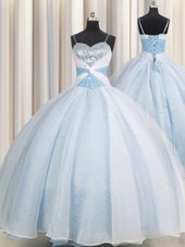 Admirable Handcrafted Flower Lace Up Strapless Beading and Sequins and Hand Made Flower Sweet 16 Dress Tulle Sleeveless