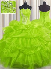 Unique Pick Ups Sleeveless Organza Lace Up Ball Gown Prom Dress for Military Ball and Sweet 16 and Quinceanera