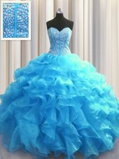 Perfect Visible Boning Ball Gowns Sweet 16 Dress Yellow Green Strapless Organza Sleeveless Floor Length Lace Up