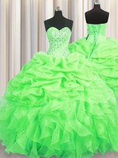 Spectacular Sleeveless Lace Up Floor Length Beading and Ruffles and Pick Ups Quince Ball Gowns