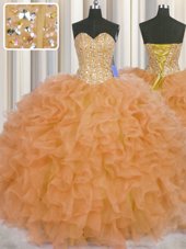 Visible Boning Sleeveless Beading and Ruffles and Sashes|ribbons Lace Up Quinceanera Dresses