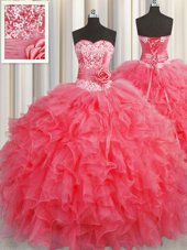 Visible Boning Purple Ball Gowns Organza Sweetheart Sleeveless Beading and Ruffles and Sashes|ribbons Floor Length Lace Up Quinceanera Gown