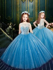 Chic Scoop Blue Sleeveless Tulle Clasp Handle Toddler Flower Girl Dress for Party and Wedding Party
