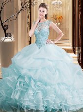 Scoop Sleeveless Brush Train Beading and Ruffles and Pick Ups Lace Up 15 Quinceanera Dress