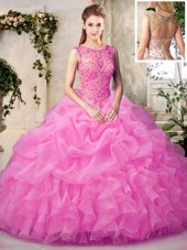 Sweet Scoop Organza Sleeveless Floor Length Quinceanera Dresses and Beading and Ruffles and Pick Ups