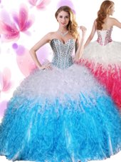 Best Selling Floor Length Ball Gowns Sleeveless Blue And White Sweet 16 Dresses Lace Up