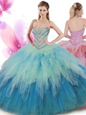 Multi-color Sleeveless Tulle Lace Up Quinceanera Gowns for Military Ball and Sweet 16 and Quinceanera
