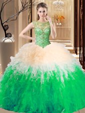 Best Floor Length Turquoise Quinceanera Gowns Sweetheart Cap Sleeves Lace Up