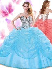 Great Baby Blue Sleeveless Beading and Pick Ups Floor Length Ball Gown Prom Dress