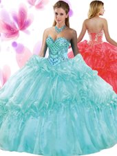 Charming Pick Ups Sweetheart Sleeveless Lace Up 15th Birthday Dress Aqua Blue Organza