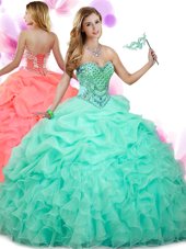 Fashionable Sleeveless Lace Up Floor Length Beading and Ruffles and Pick Ups Vestidos de Quinceanera