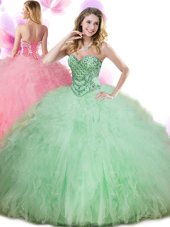 Cute Apple Green Sleeveless Tulle Lace Up Sweet 16 Dress for Military Ball and Sweet 16 and Quinceanera