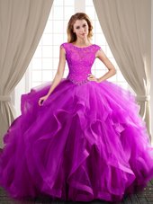 Beauteous With Train Rust Red Sweet 16 Quinceanera Dress Tulle Brush Train Sleeveless Beading