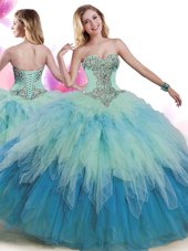 Multi-color Lace Up Sweetheart Beading and Ruffles Quinceanera Dress Tulle Sleeveless