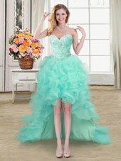 Sleeveless High Low Beading and Ruffles Lace Up with Apple Green