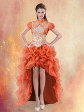 Straps Straps High Low Lace Up Pageant Dress Womens Orange Red and In for Prom and Party with Beading and Ruffles