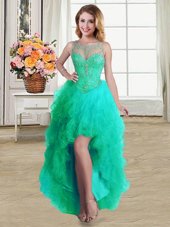Scoop High Low Ball Gowns Sleeveless Turquoise Prom Homecoming Dress Lace Up