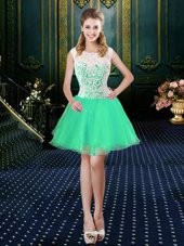 Turquoise Party Dress for Toddlers Prom and Party and Military Ball and Wedding Party and For with Lace Scoop Sleeveless Zipper