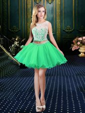Traditional Scoop Mini Length Party Dresses Organza Sleeveless Beading and Lace and Appliques