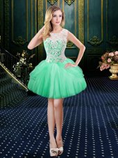 Enchanting Scoop Apple Green Sleeveless Tulle Lace Up Cocktail Dresses for Prom and Party