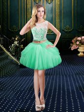 Scoop Apple Green Sleeveless Mini Length Lace Clasp Handle Party Dress Wholesale