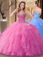 Flirting Sleeveless Fabric With Rolling Flowers Court Train Lace Up Quinceanera Gown in Turquoise for with Embroidery and Ruffles