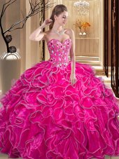 Hot Selling Floor Length Ball Gowns Sleeveless Fuchsia Vestidos de Quinceanera Lace Up