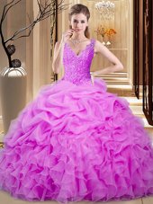 Spectacular Court Train Ball Gowns Vestidos de Quinceanera Blue Sweetheart Organza and Fabric With Rolling Flowers Sleeveless Lace Up