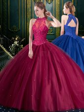 Appliques Quinceanera Gowns Burgundy Lace Up Sleeveless Floor Length
