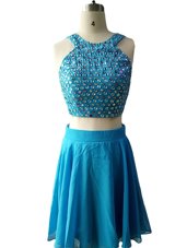 Graceful Scoop Chiffon Sleeveless Knee Length Cocktail Dresses and Beading