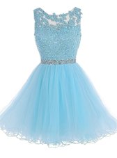 Baby Blue Cocktail Dress Prom and Party and For with Beading and Lace Scoop Sleeveless Zipper