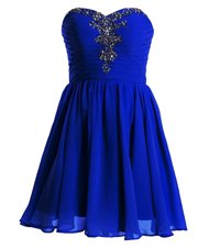 Exquisite Royal Blue Chiffon Lace Up Sweetheart Sleeveless Mini Length Juniors Party Dress Beading
