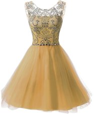 Fabulous Scoop Gold Sleeveless Knee Length Beading Zipper Party Dress Wholesale