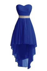 Organza Sweetheart Sleeveless Lace Up Belt Celebrity Inspired Dress in Blue