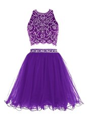 Most Popular Scoop Purple Sleeveless Mini Length Beading Clasp Handle Cocktail Dresses