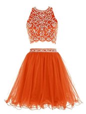Orange Empire Scoop Sleeveless Chiffon Mini Length Backless Beading Cocktail Dresses