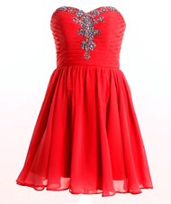 Beading Casual Dresses Red Lace Up Sleeveless Mini Length