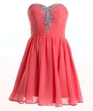 Watermelon Red Lace Up Cocktail Dresses Beading Sleeveless Mini Length