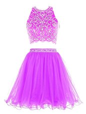 Purple Scoop Clasp Handle Beading Teens Party Dress Sleeveless