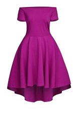 Sophisticated Tea Length Side Zipper Hoco Dress Fuchsia and In for Prom and Party with Ruching