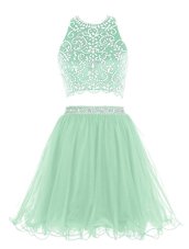 High End Halter Top Mini Length Apple Green Party Dress Wholesale Organza Sleeveless Beading