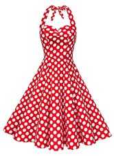 White And Red Sweetheart Backless Pattern Party Dress for Toddlers Sleeveless