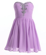 Lavender Sleeveless Organza Lace Up Teens Party Dress for Prom and Party