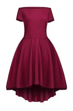 Tea Length Side Zipper Pageant Dresses Burgundy and In for Prom and Party with Ruching