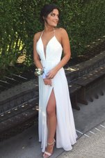 Pretty White A-line Lace Dress for Prom Zipper Chiffon Sleeveless